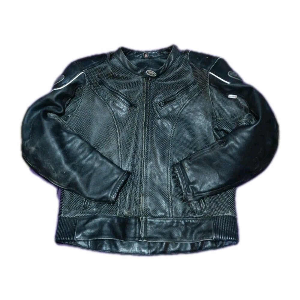 2XL Cortech Mens Black Distress Motorcycle Leather with Lining & Vent Zippers